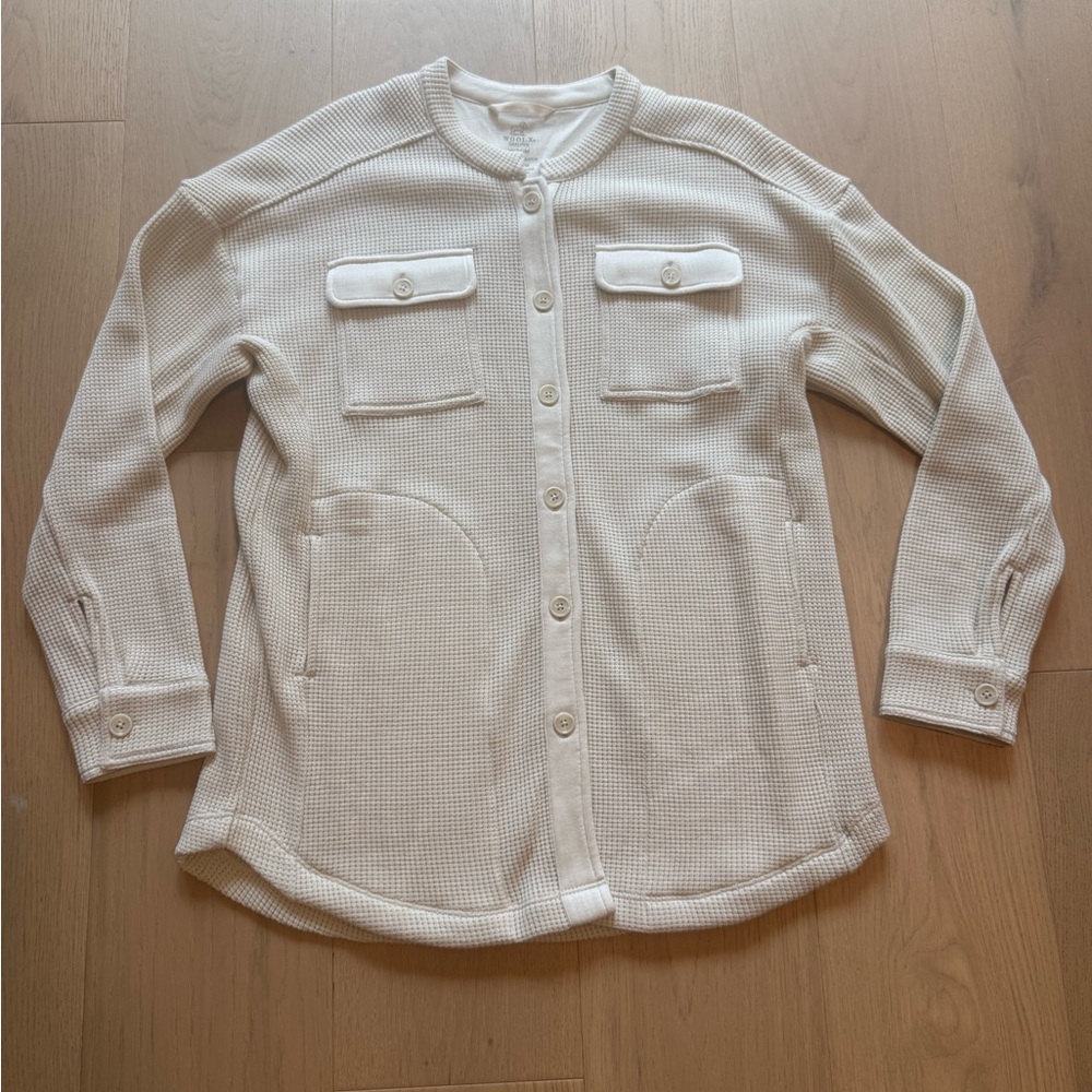 Woolx Oakland Oatmeal Cream Waffle-Knit Button-Front Jacket- NEW